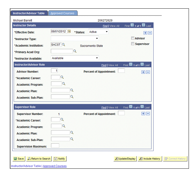 Figure 26:  Instructor/Advisor Table.