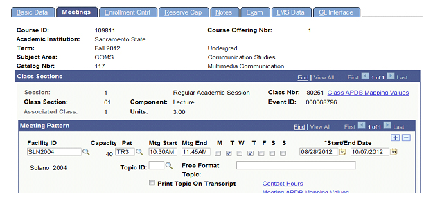 Figure 3:  Meetings tab.