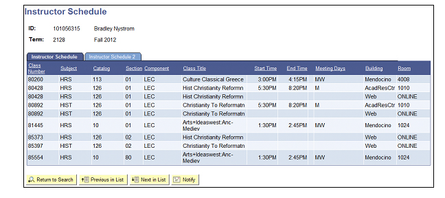 Figure 31:  Instructor Schedule.