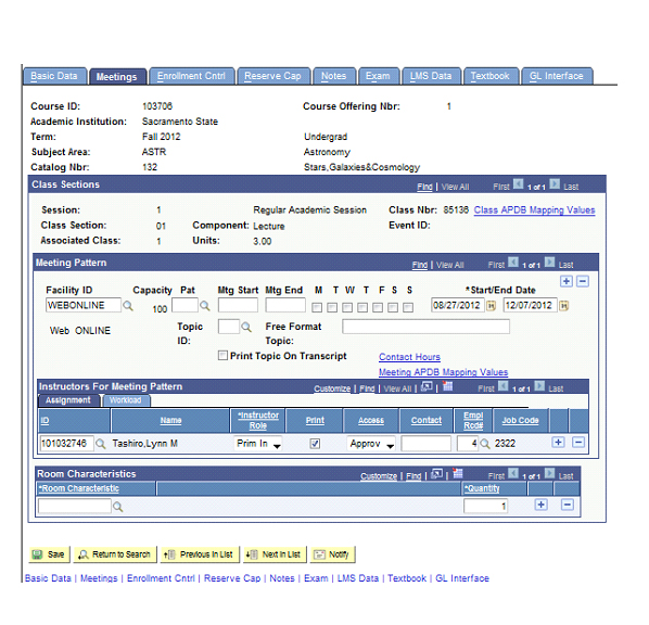 Figure 34:  Example 1 - Online Course with no classroom time.