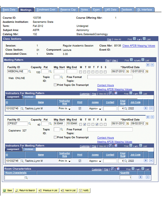 Figure 36:  Example 2 – Online Course with partial classroom time.