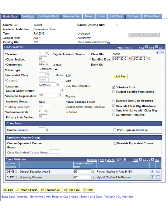  Figure 35:  Example 2 – Online Course with partial classroom time.