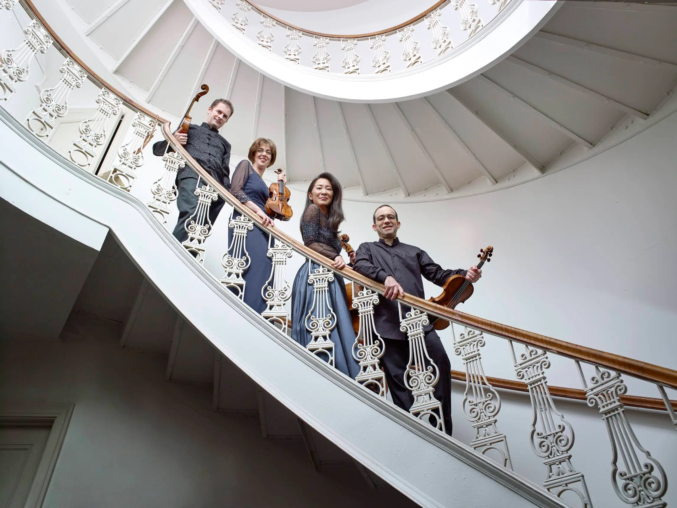 image of Brentano Quartet on a spiral staircase