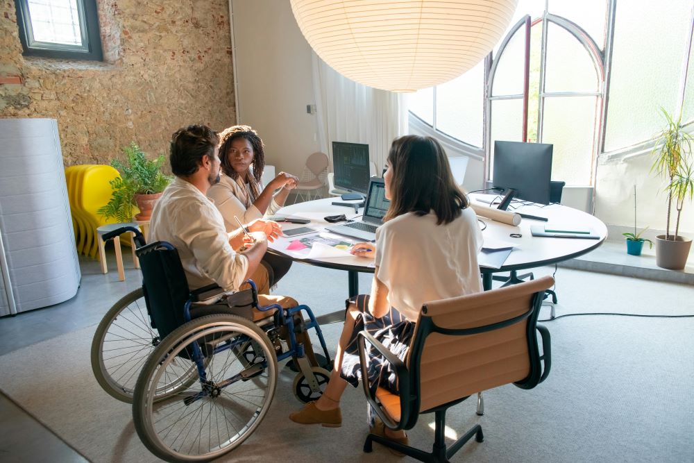 diverse group of coworkers meeting