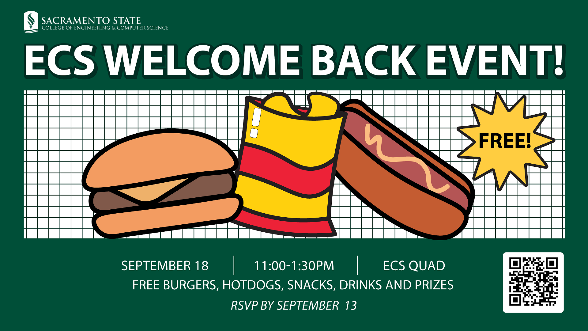 ECS Welcome Event flyer with time and place