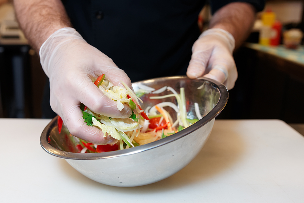 Preparing Food with Gloves on.