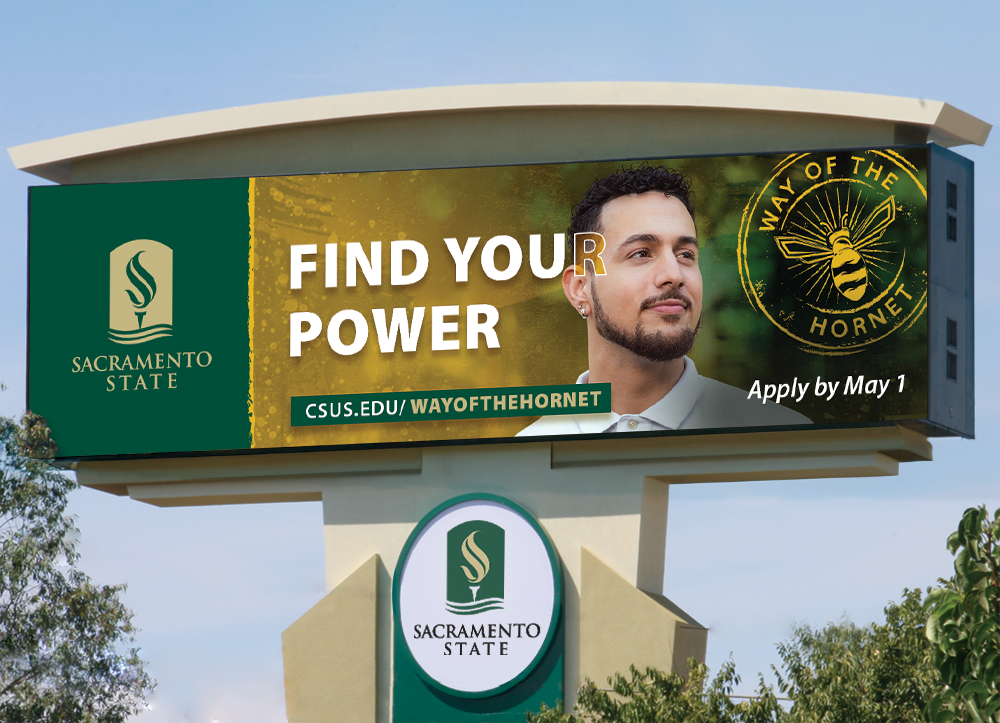 Student on billboard