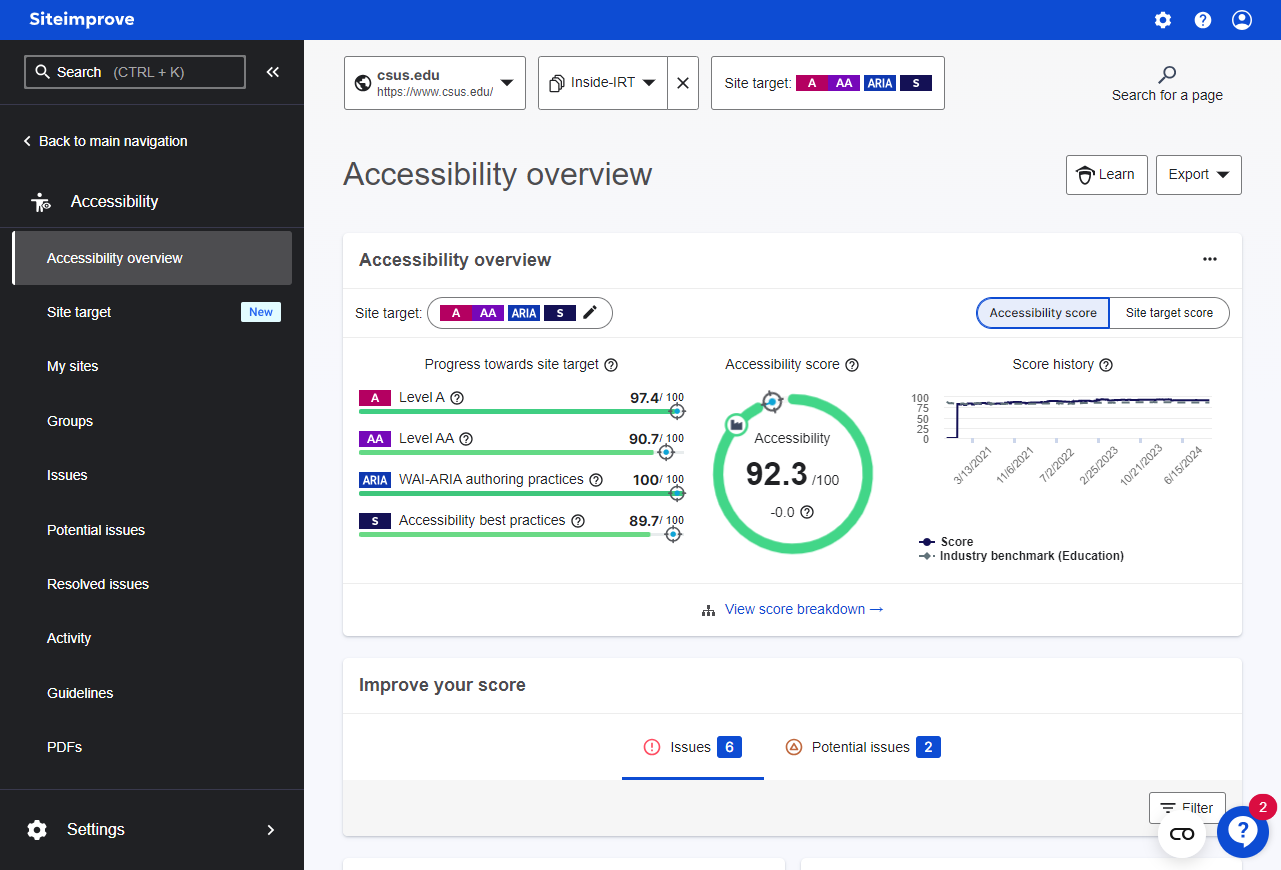 Siteimprove Accessibility Overview Screenshot