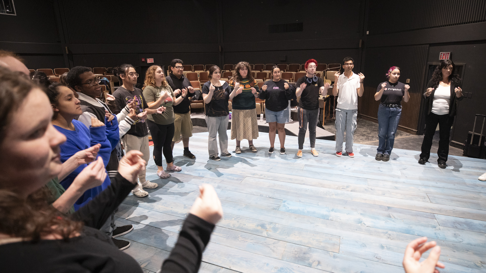 Theatre students rehearsing for an upcoming production.