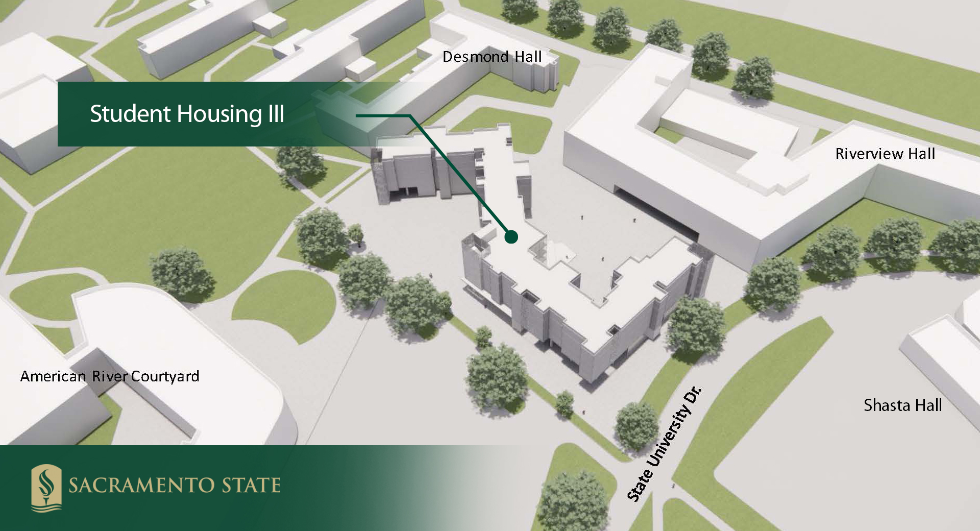 A 3D rendering of Student Housing III.