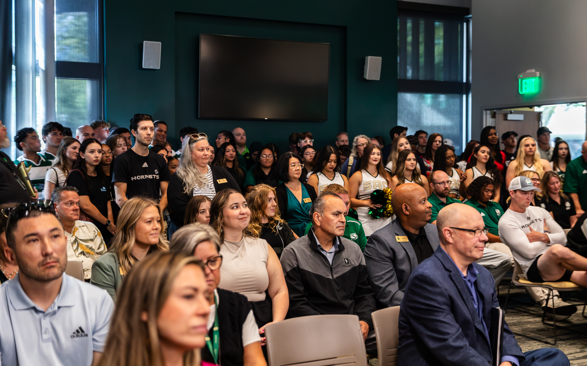 A crowd of spectators for the new stadium announcement.